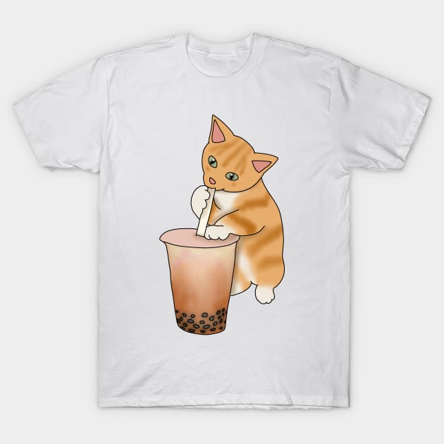 Cat Boba Tea Bubble (fluffy orange cat) T-Shirt by Becky-Marie